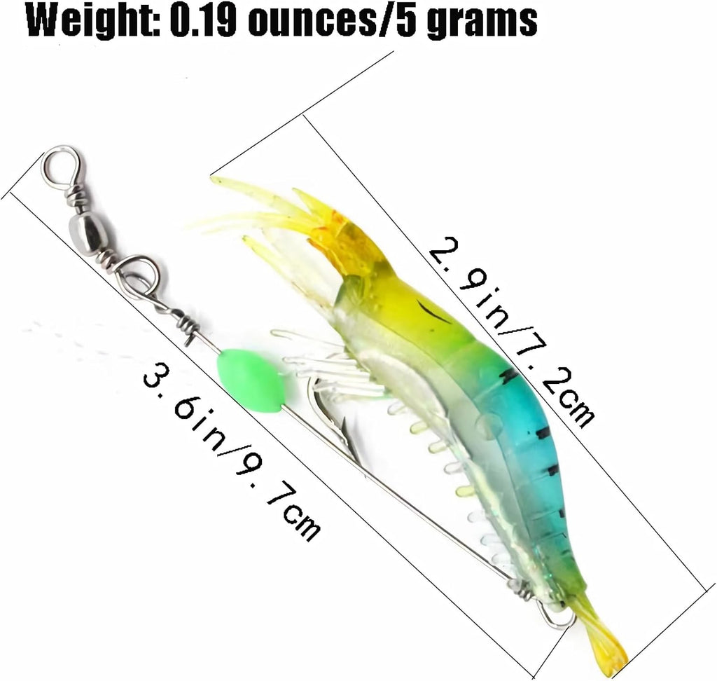 7Pcs Fishing Lures Prawn/Shrimp Bait Set, Soft Bionic Lures, with Luminous Sharp Hooks for Freshwater & Saltwater