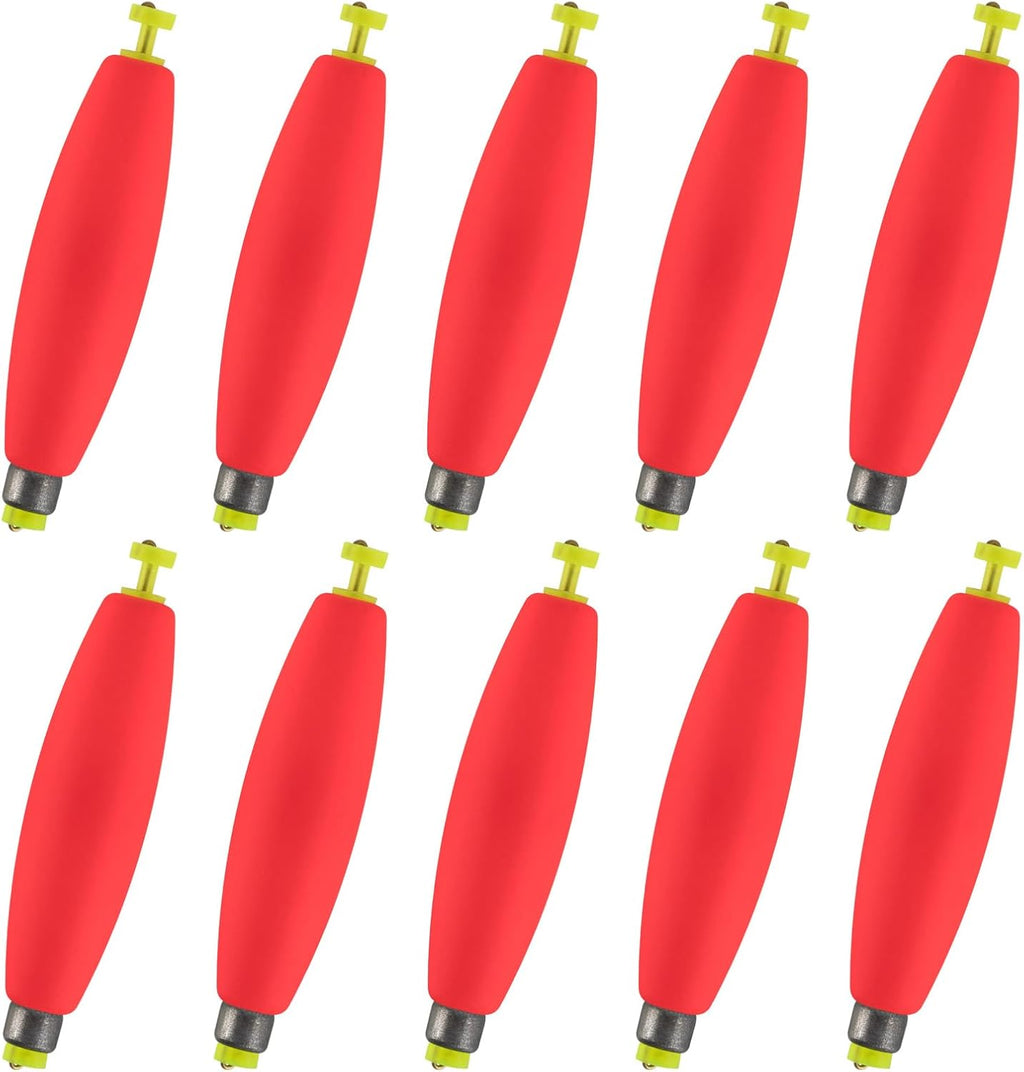 10-Pack Fishing Bobbers Floats, Weighted for Cigar EVA Foam Snap-on Floats Corks Floaters Buoys Crappie Bass Panfish Bluegills Trout Red