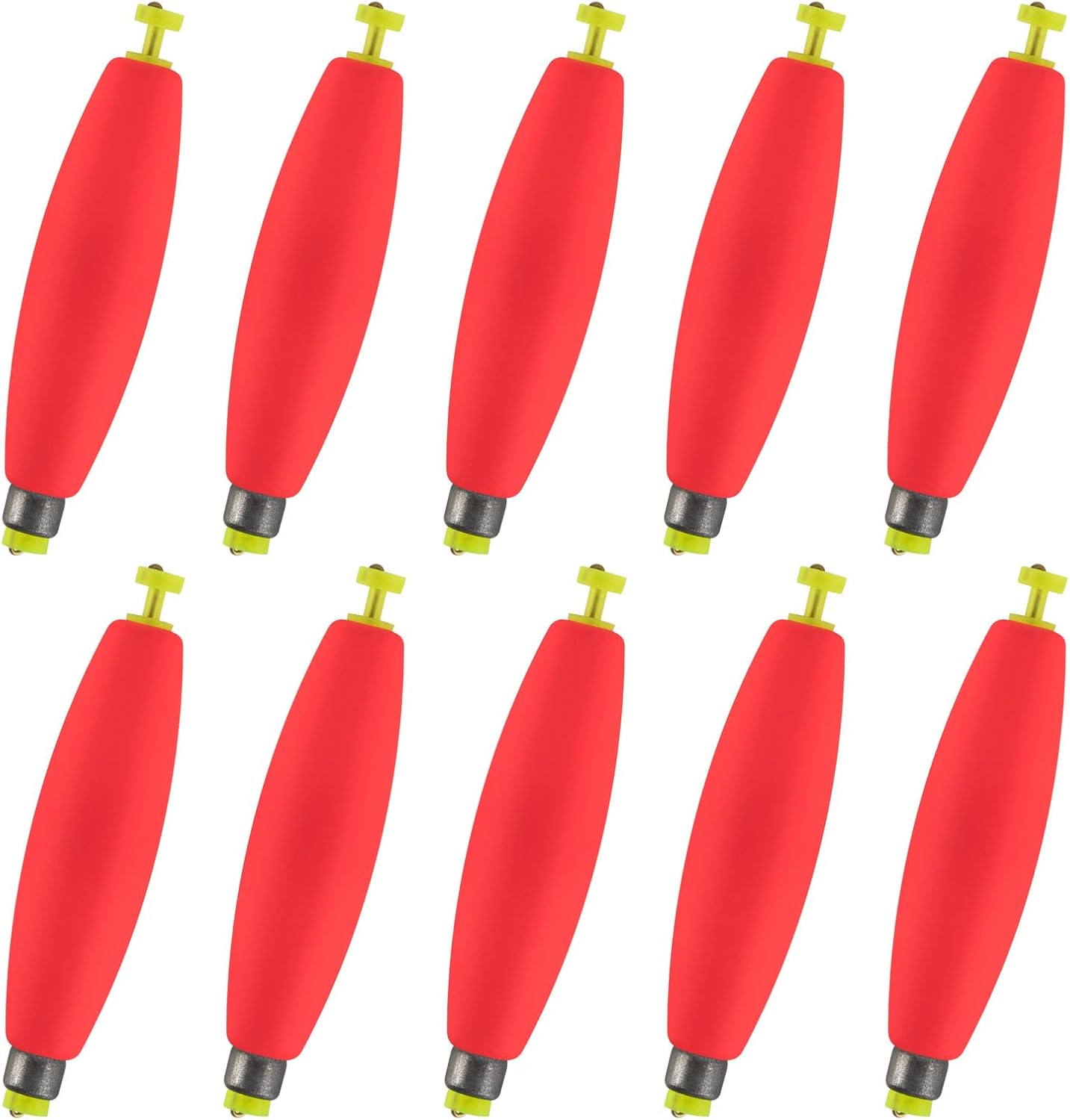 10-Pack Fishing Bobbers Floats, Weighted for Cigar EVA Foam Snap-on Floats Corks Floaters Buoys Crappie Bass Panfish Bluegills Trout Red