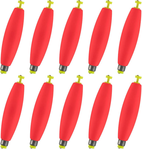 10-Pack Fishing Bobbers Floats, Weighted for Cigar EVA Foam Snap-on Floats Corks Floaters Buoys Crappie Bass Panfish Bluegills Trout Red