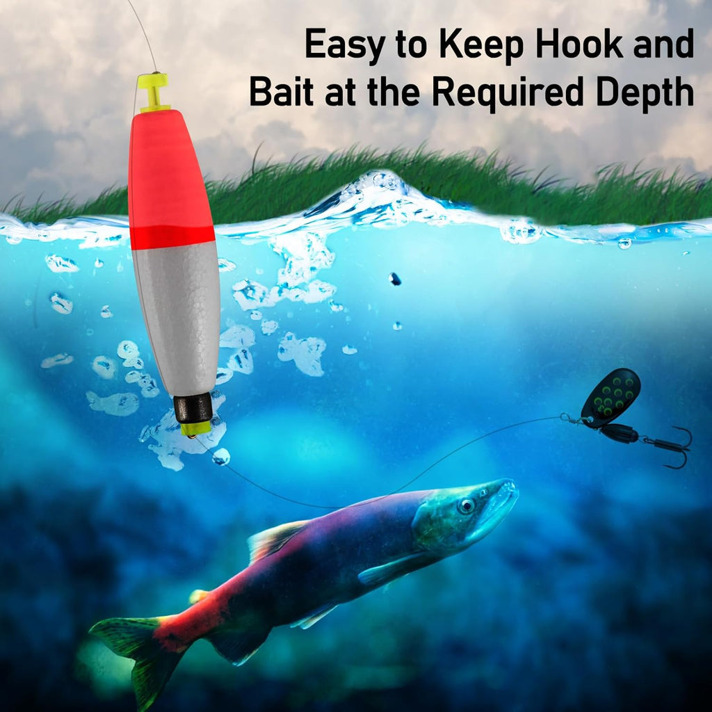 10-Pack Fishing Bobbers Floats, Weighted for Cigar EVA Foam Snap-on Floats Corks Floaters Buoys Crappie Bass Panfish Bluegills Trout Red