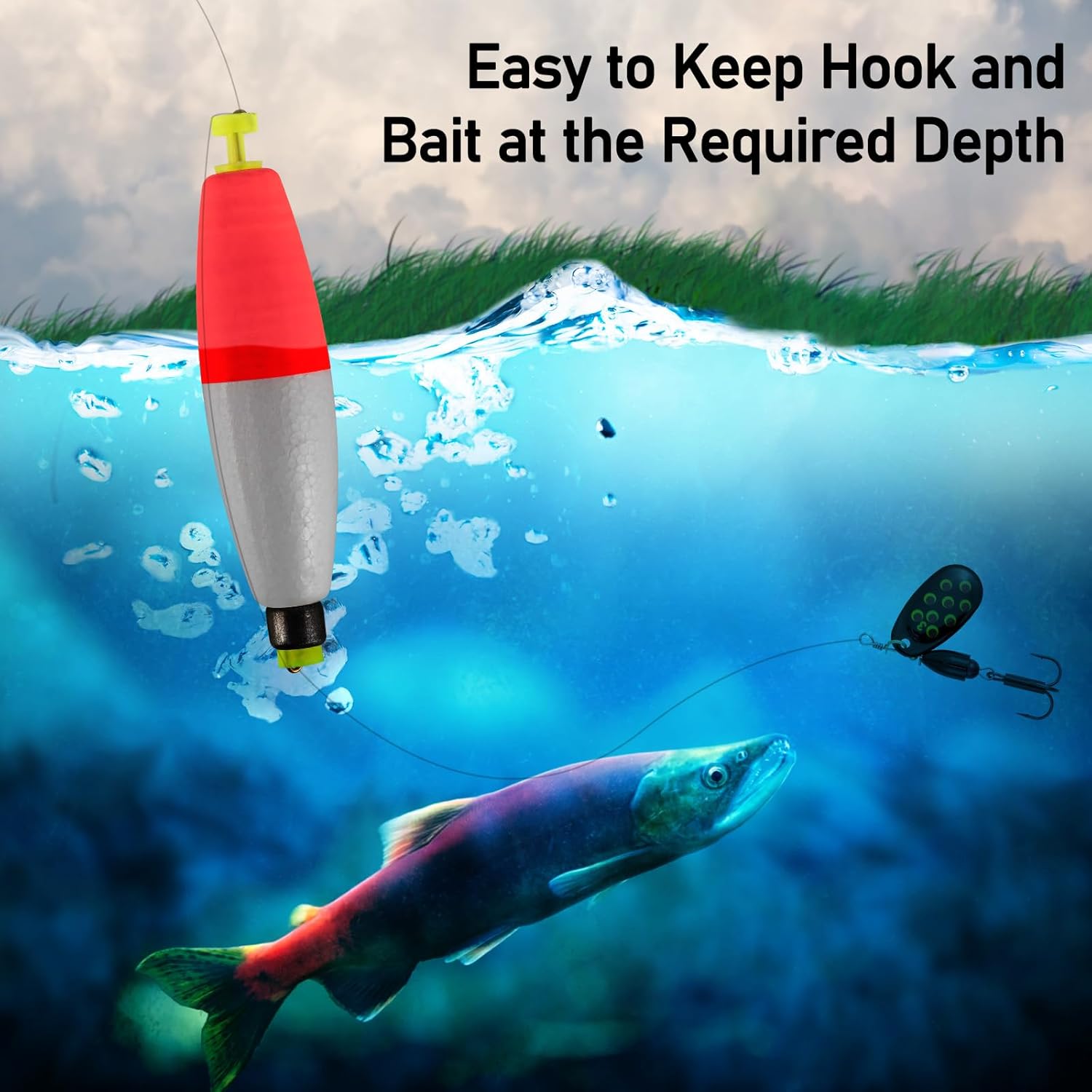 10-Pack Fishing Bobbers Floats, Weighted for Cigar EVA Foam Snap-on Floats Corks Floaters Buoys Crappie Bass Panfish Bluegills Trout Red