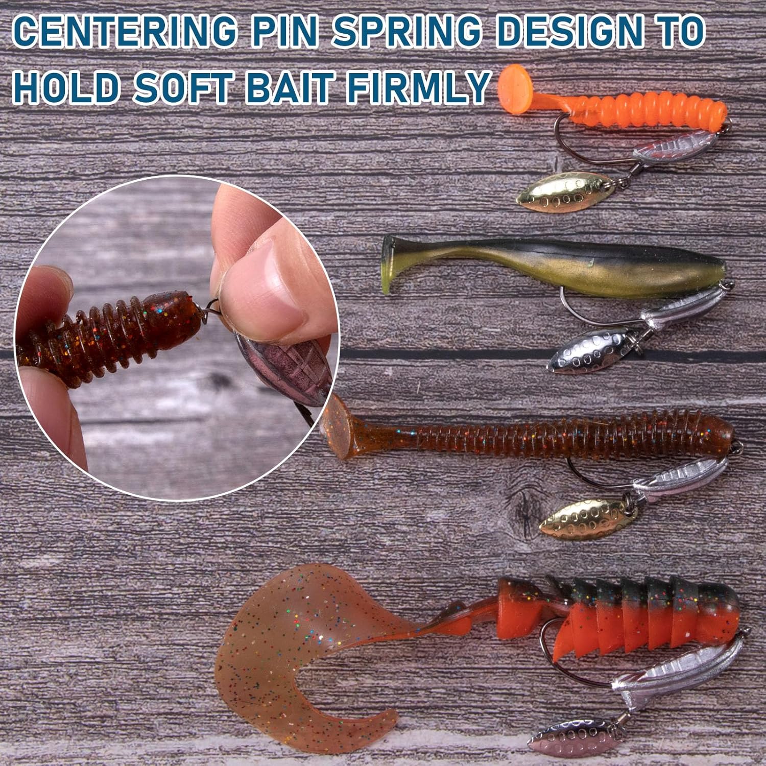 5-Pack Weighted Swimbait Hooks with Underspin, Pin Spring Fishing Hook Willow Spinner Blades Silver Gold, Bass Swivels Spinnerbait Weedless for Soft Lures 1/7oz