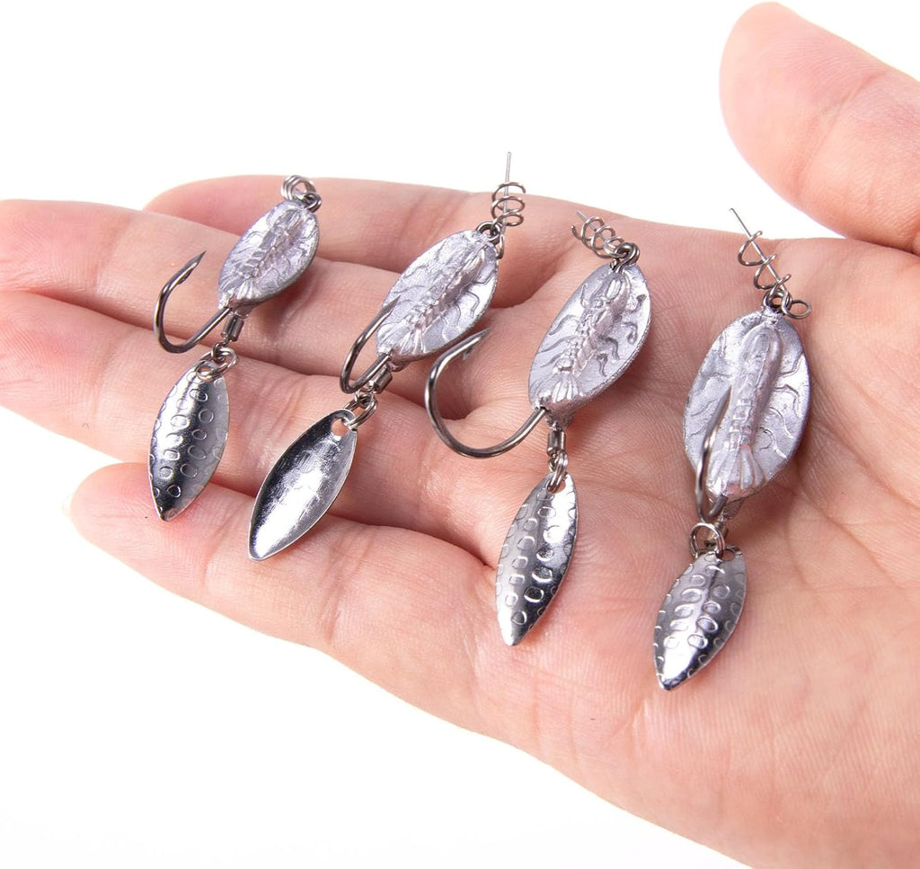 5-Pack Weighted Swimbait Hooks with Underspin, Pin Spring Fishing Hook Willow Spinner Blades Silver Gold, Bass Swivels Spinnerbait Weedless for Soft Lures 1/7oz