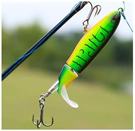 5 Pack Top-water Whopper Popper Lures with Floating Rotating Tail Hard Body Treble Hooks (Freshwater and Saltwater)