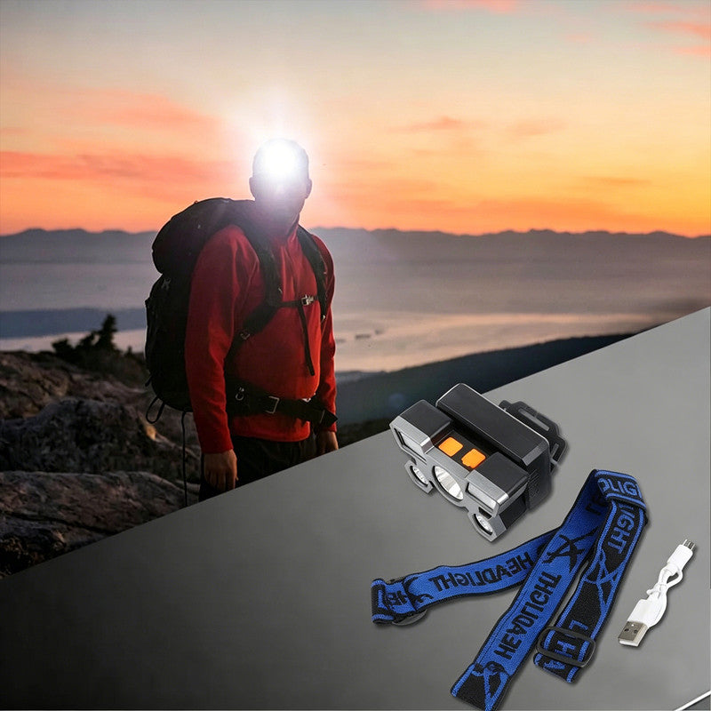 Outdoor Multi-Function LED Headlamp - 4-Level Dimmable Ideal for Night Fishing & Camping - Silver