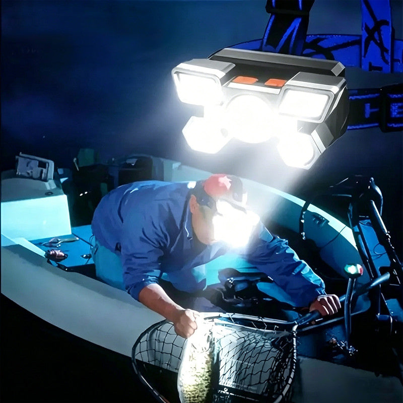 Outdoor Multi-Function LED Headlamp - 4-Level Dimmable Ideal for Night Fishing & Camping - Silver