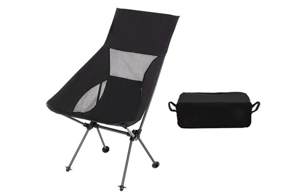 Portable Compact Camping Chair for Outdoor Camp Travel Picnic Lightweight Folding High Back Camping Chair With Head Support -Black