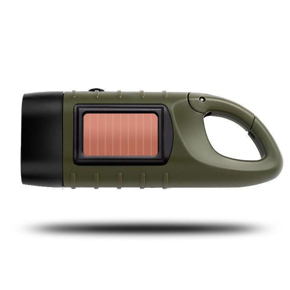 Hand Crank Solar Powered Emergency LED Flashlight - Rechargeable Light Military Green