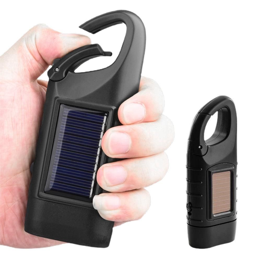 Hand Crank Solar Powered Emergency LED Flashlight - Rechargeable Light Military Green