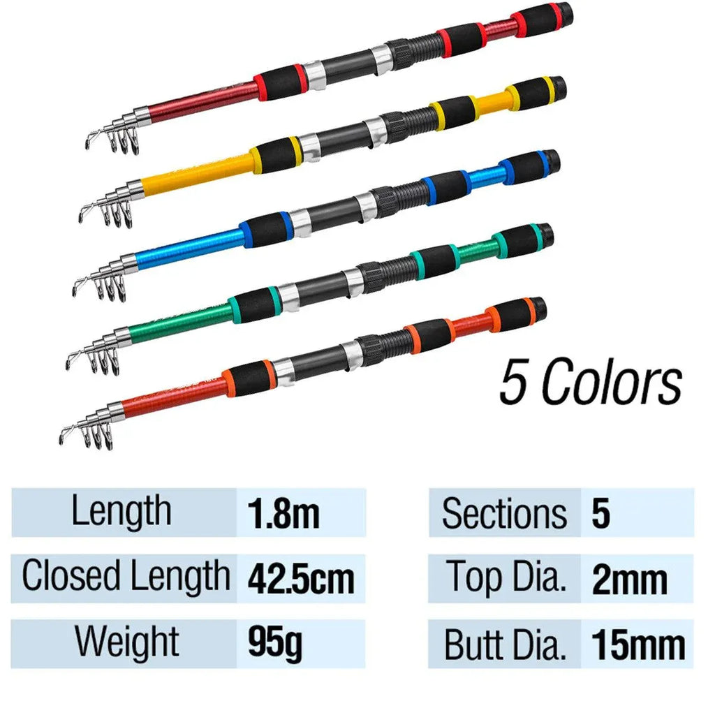 Telescopic Fishing Rod Lightweight Portable Sea Casting Rod Durable Glass Steel - Red