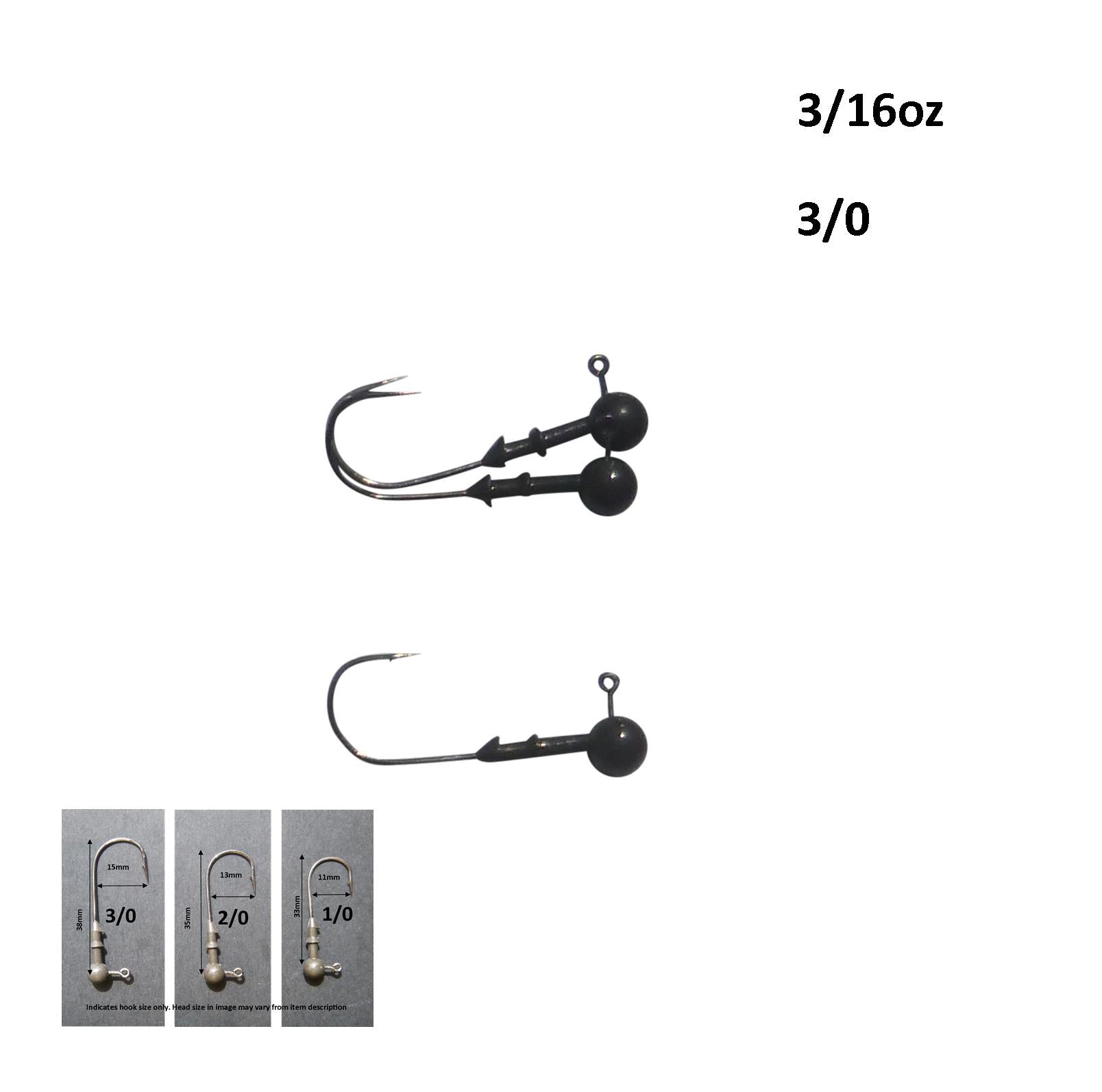 Vike 3/16 oz Round Jig Head with a Size 3/0 Hook Tungsten, 3 pack