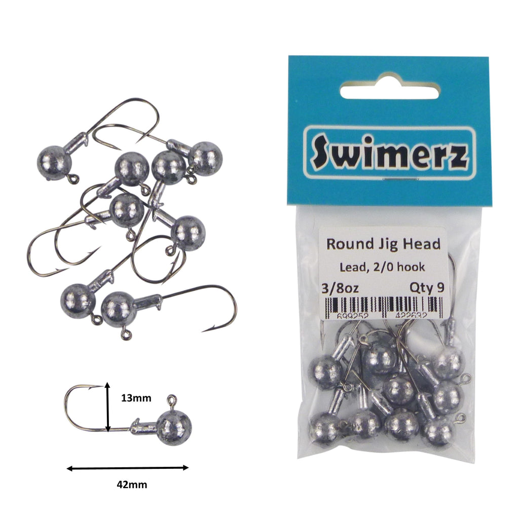 Swimerz Round Jig Head, 3/8 oz 2/0 Hook, 9 pack