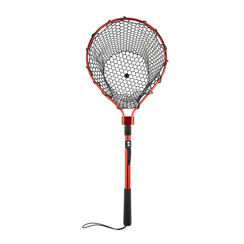 Red High Strength Large Landing Net - Fishing Net with Foldable Handle and Soft Rubber Netting, Dip Net for Fishing, Ideal for Boat, Pier, River Angling