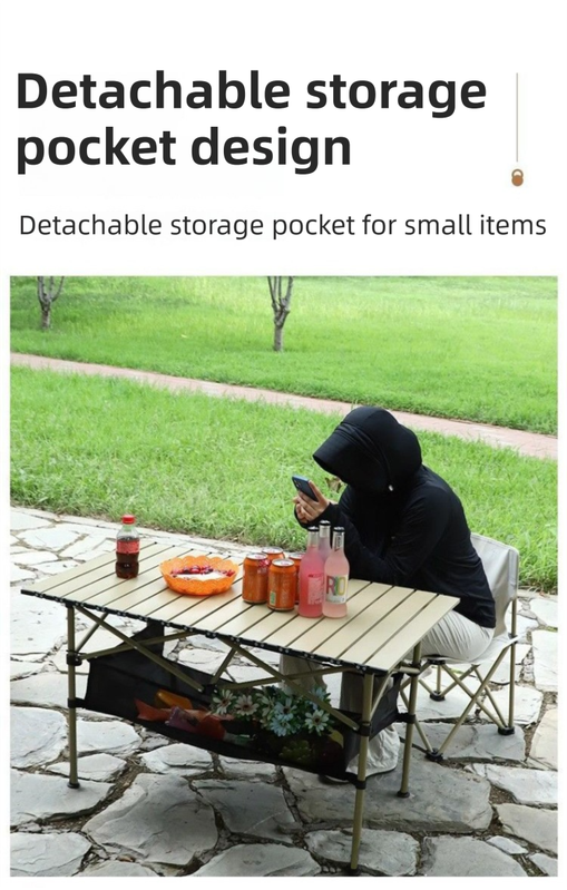120CM Black Portable Folding Roll Camping Table with Storage Bag & Mesh Net- Heavy-Duty Carbon Steel Picnic Table for 6-8 People