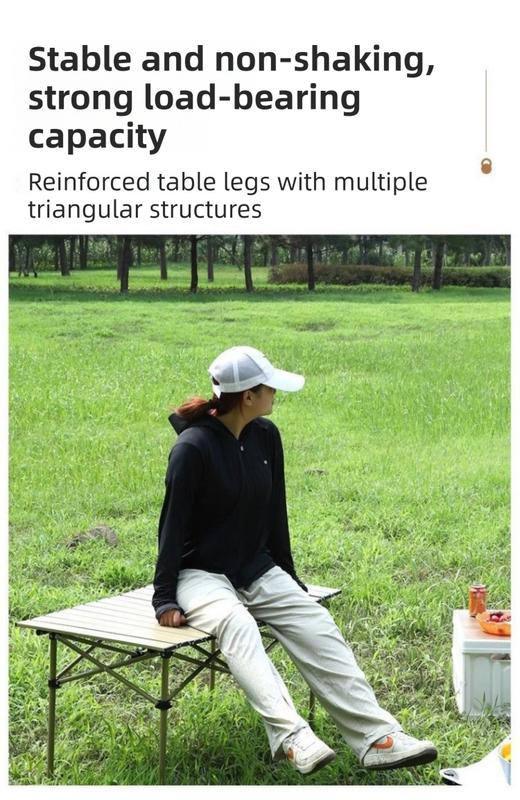 120CM Black Portable Folding Roll Camping Table with Storage Bag & Mesh Net- Heavy-Duty Carbon Steel Picnic Table for 6-8 People