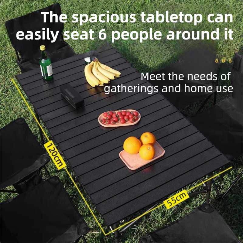 120CM Khaki Portable Folding Roll Camping Table with Storage Bag & Mesh Net- Heavy-Duty Carbon Steel Picnic Table for 6-8 People