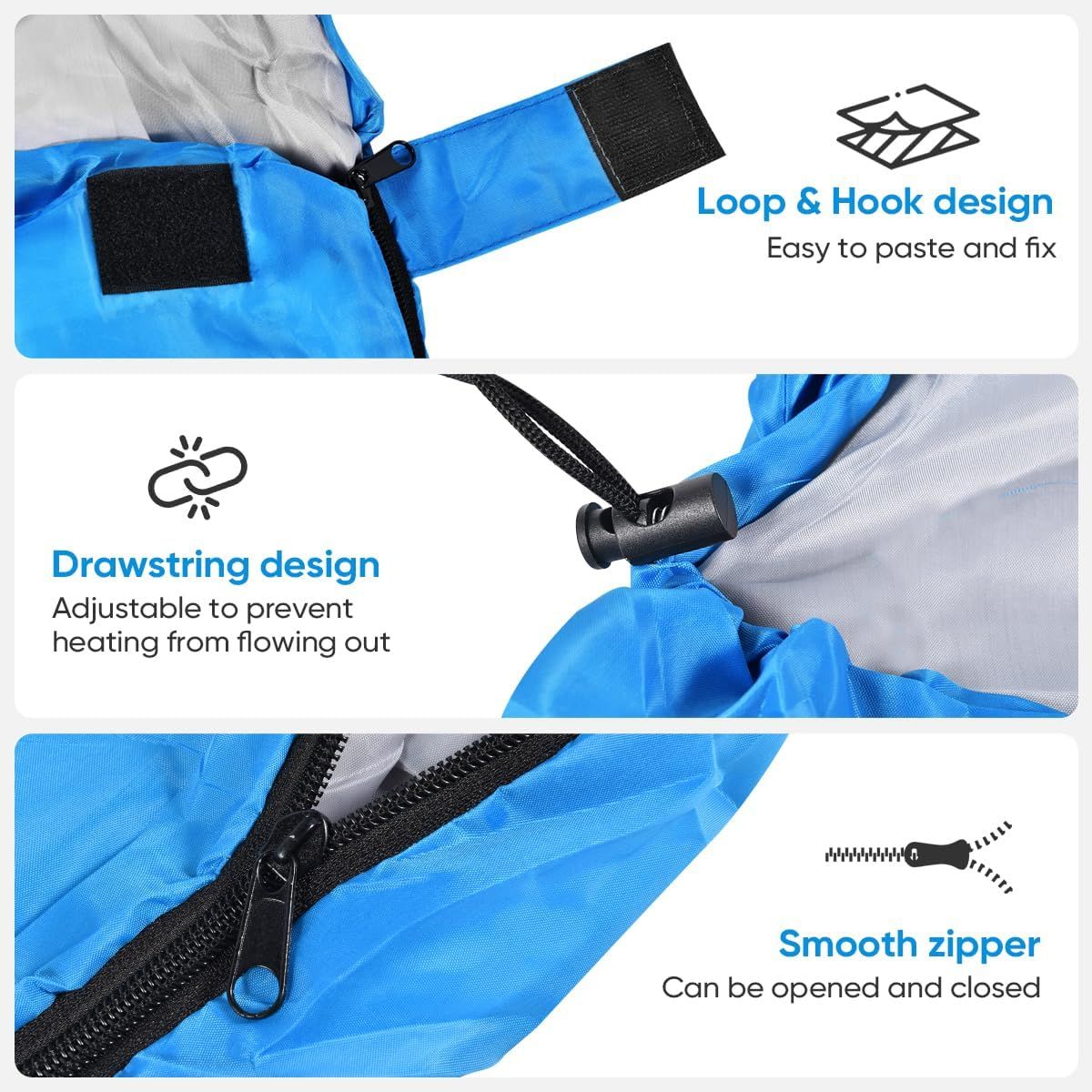 2-in-1 Winter Camping Warmth Kit with Carry Bag: 210 * 75cm Green Portable Waterproof Warm Sleeping Bag and 200 * 140cm Large Black Double Layer Waterproof Fleece Camping Blanket for Hiking Travel Indoor Outdoor Use