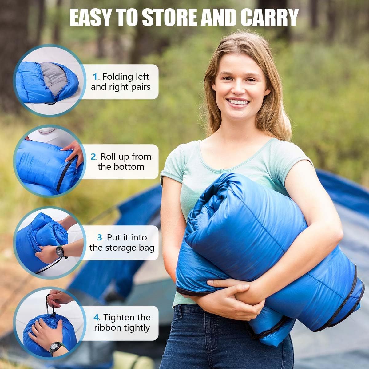 2-in-1 Winter Camping Warmth Kit with Carry Bag: 210 * 75cm Green Portable Waterproof Warm Sleeping Bag and 200 * 140cm Large Black Double Layer Waterproof Fleece Camping Blanket for Hiking Travel Indoor Outdoor Use