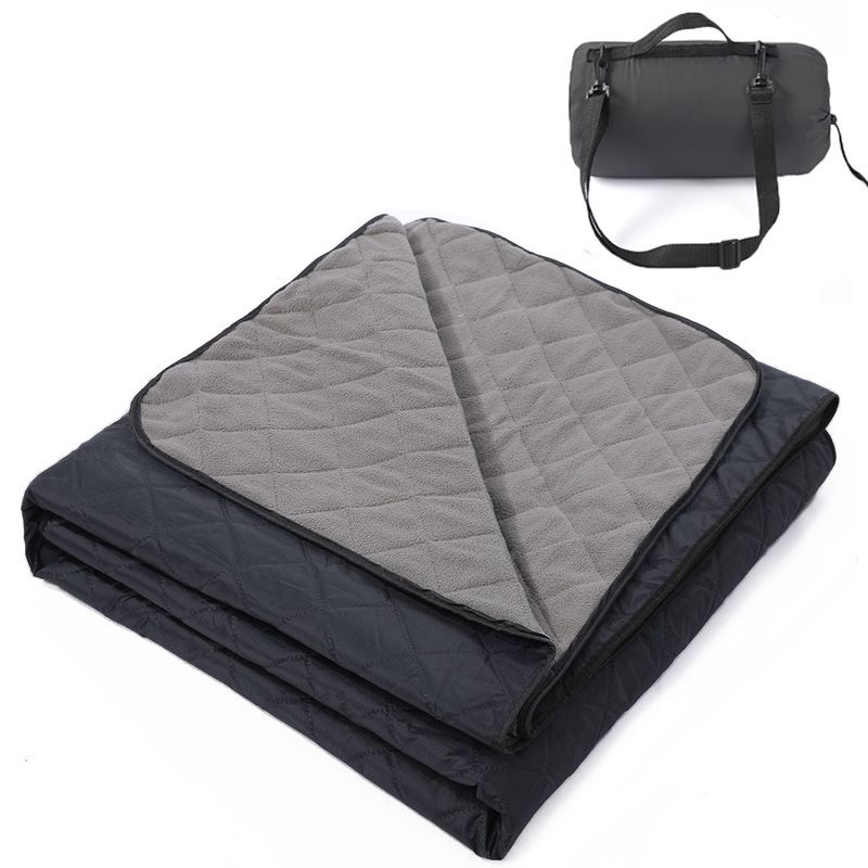 2-in-1 Winter Camping Warmth Kit with Carry Bag:  210 * 75cm Navy Blue Portable Waterproof Warm Sleeping Bag and 200 * 140cm Large Black Double Layer Waterproof Fleece Camping Blanket for Hiking Travel Indoor Outdoor Use