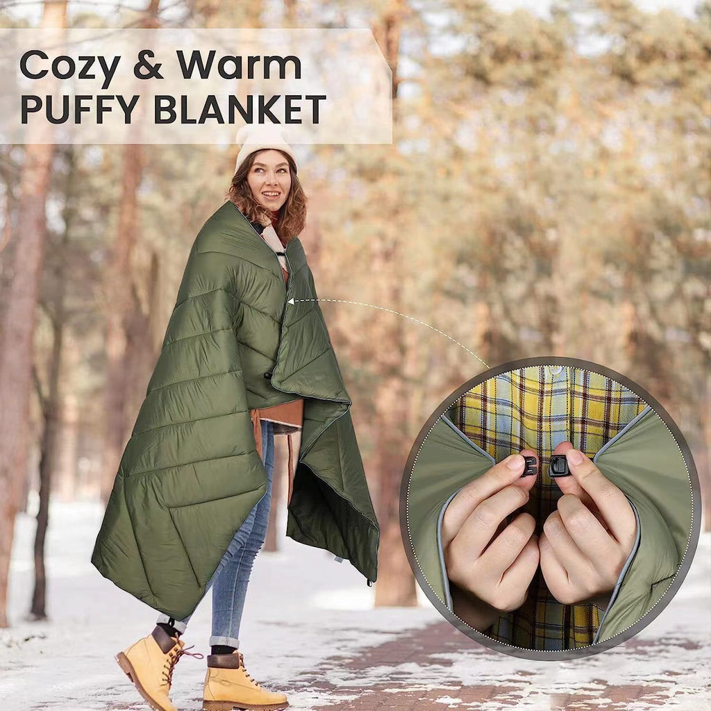 200x140cm Black Large Outdoor Camping Down Cotton Wearable Warmth Blanket, Quilted Poncho Shawl Throw with Storage Bag, Lightweight Warm Camping Quilt for Camping Travel Home Use