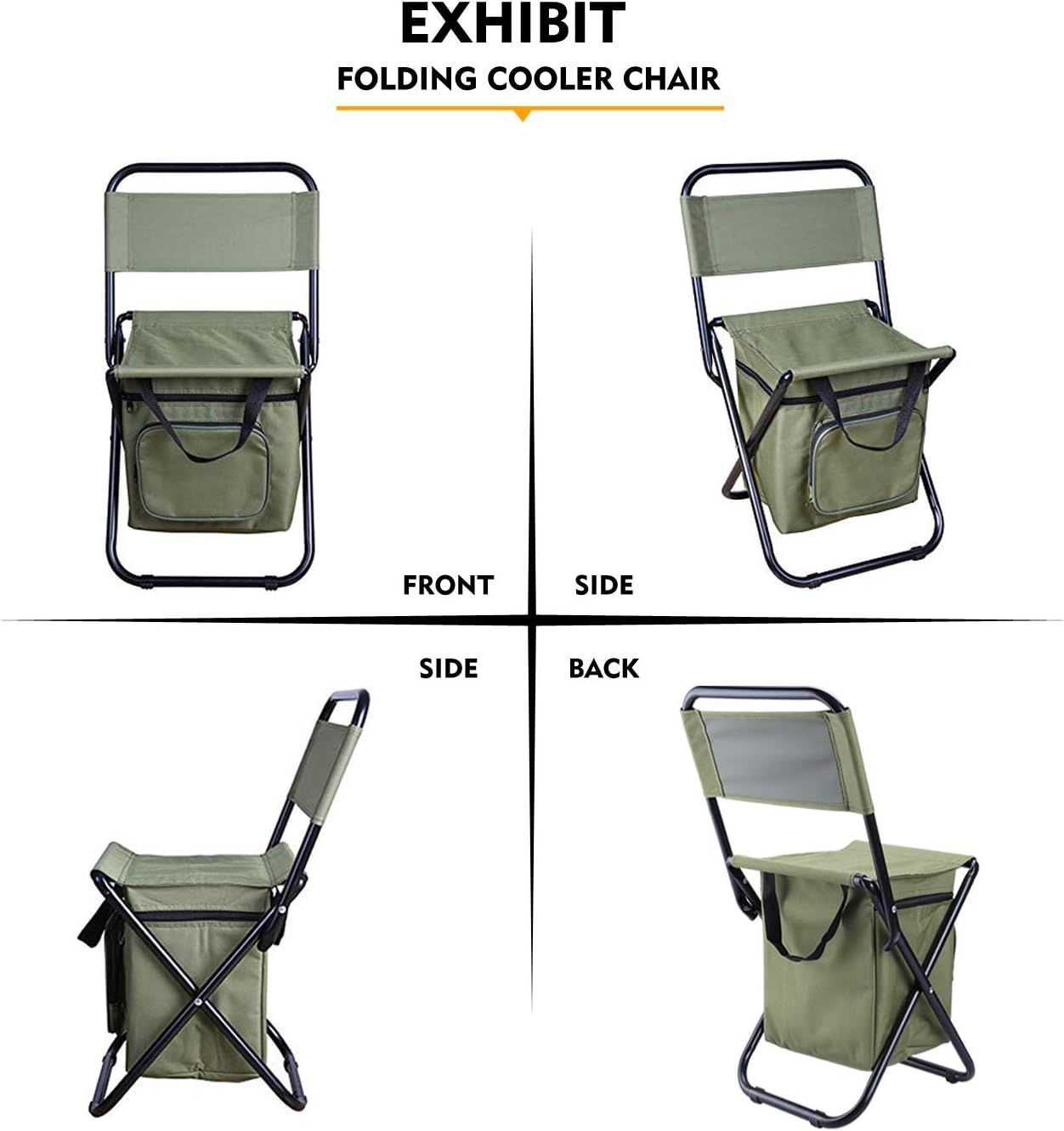 3-in-1 Camouflage Large Portable Folding Camping Chair with Zippered Cooler Bag and 35*35cm Thick Plush Seat Cushion, Outdoor Fishing and Picnic Stool with Backrest and 25 *27 *18.5cm Insulated Storage Pocket